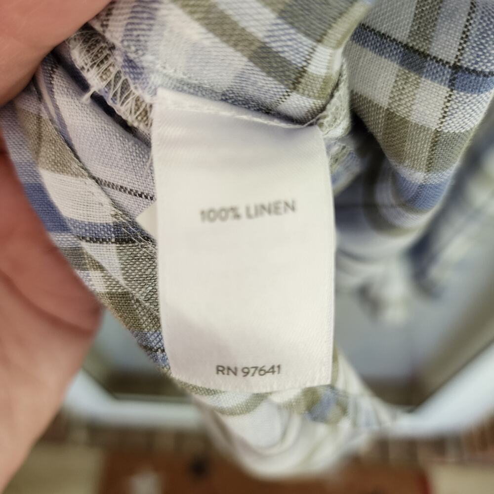 J.Jill Love Linen Size Large Blue Plaid Button Front Long Sleeve Shirt Pockets - Picture 8 of 12